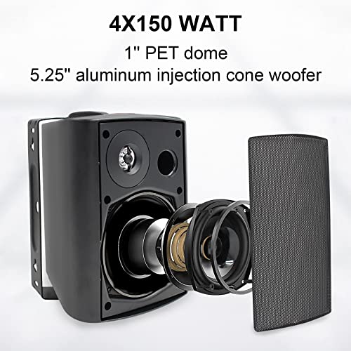 STUDIOFINIX 5.25 Inches 600 Watts Indoor Outdoor Bluetooth Speakers All Weather Wired Wall Mount System for Patio Deck (4 Speakers) - Image 2