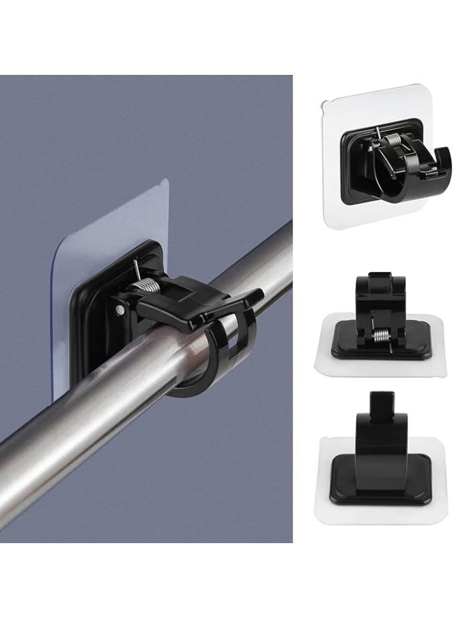 2-Piece Self-Adhesive Curtain Rod Holder Brackets - No-Drill Wall Mount Hook Holders - Heavy Duty Fixing Rod Brackets for Bathroom, Kitchen, and Home - Black. - Image 1