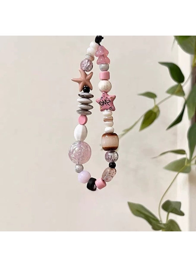 NIBEMINENT Phone Charm/ Chain Strap for Women Girls, Pink Starfish Cell Phone Case Lanyard Wrist Strap - Image 2