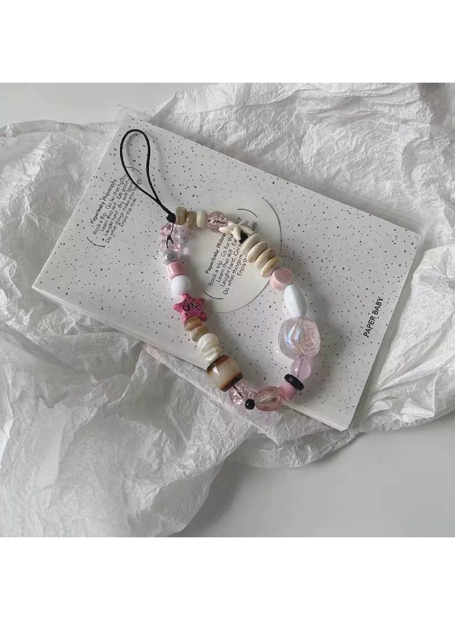 NIBEMINENT Phone Charm/ Chain Strap for Women Girls, Pink Starfish Cell Phone Case Lanyard Wrist Strap - Image 1