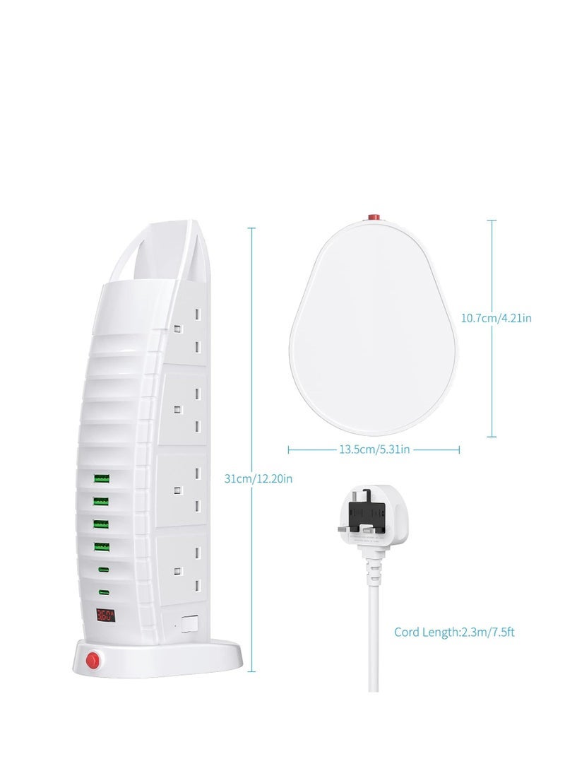 ELTRAZONE Extension Socket Burj Al Arab Shape - 8 Outlets, 6 USB, 2 Type-C, 4 USB Ports, 3.6A, 2M Cable, Vertical Power Strip with Switches, Multi-Plug Design  - Image 4