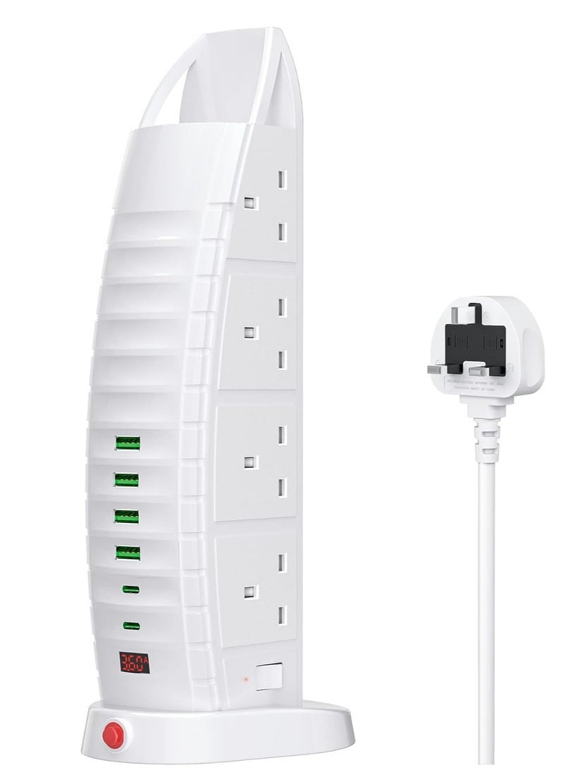 ELTRAZONE Extension Socket Burj Al Arab Shape - 8 Outlets, 6 USB, 2 Type-C, 4 USB Ports, 3.6A, 2M Cable, Vertical Power Strip with Switches, Multi-Plug Design  - Image 1