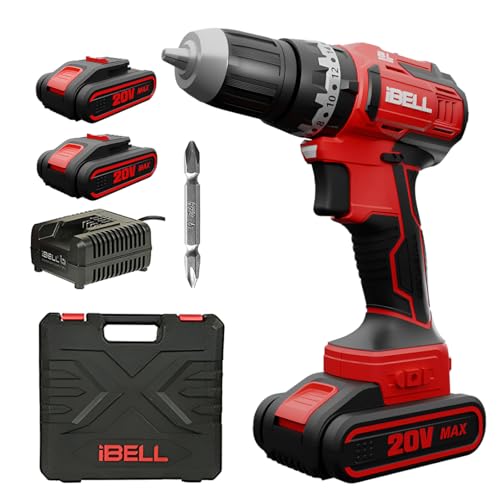 IBELL TOOLS IBELL Brushless Cordless Impact Driver Drill Bm18-60, 20V, 1450 Rpm, Chuck 10 Mm, Li-Ion 1500Mah, 20 Level Torque, 3 Mode Selections With 2 Batteries, (12Months Motor Warranty), Red - Image 1