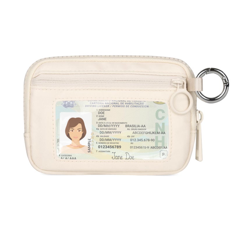 Didida The Iris Wallet Zip Card Case with ID Window Purses for Women Coin Purse with Zipper Mini Portable Keychain Wallet, Beige - Image 1