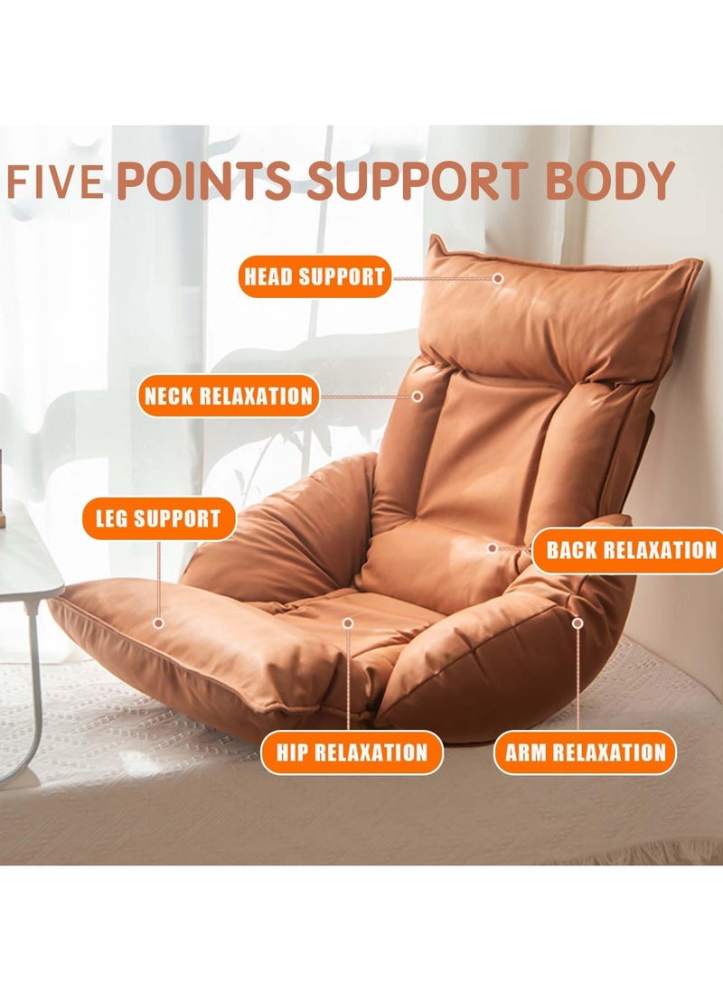 TAPIT - Floor Sofa with Back Support and Armrest 5 Reclining Poistion Adjustable Floor Chair Folding Gaming Recliner Chair Floor Lounge Chair with Cushion for Gaming Reading Sleeping (Grey) - Image 1