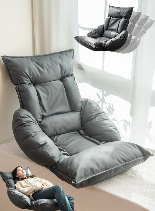 Floor Sofa with Back Support and Armrest 5 Reclining Poistion Adjustable Floor Chair Folding Gaming Recliner Chair Floor Lounge Chair with Cushion for Gaming Reading Sleeping (Grey)