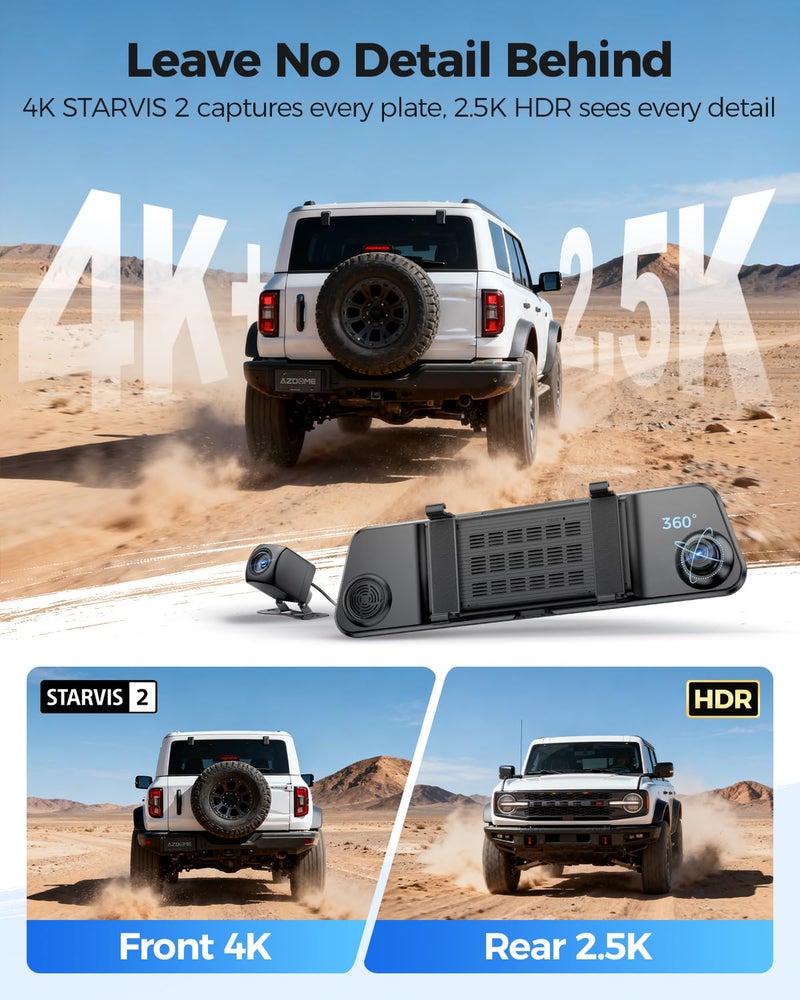 AZDOME PG17 Pro 4K+2.5K Mirror Dash Cam with STARVIS 2 & 5G WiFi Rear View Mirror Camera, OTA Upgraded, Parking Assist, Voice Control, 128GB Card - Mirror Dash Cam with 12-Inch Touch Screen - Image 2