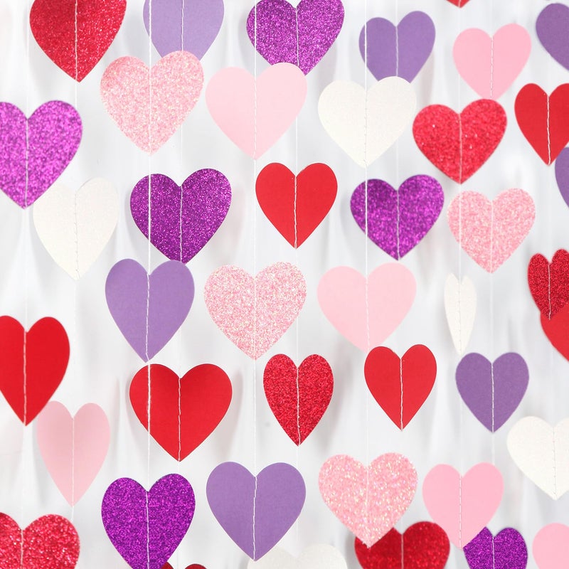 burgleda Purple-Pink Red Party-Decorations Heart-Garland - 46ft 3D Wedding Hanging Streamers Banner,Birthday Engagement Mothers Galentines Bridal Shower Decor Burgleda - Image 1