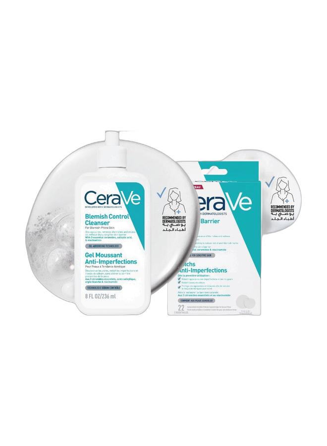 CeraVe Blemish Control Cleanser For Acne Skin and Blemish-Prone Skin 236ml & Blemish Barrier Patches With 3 Essential Ceramides And Niacinamide, 22Pcs Bundle - Image 1