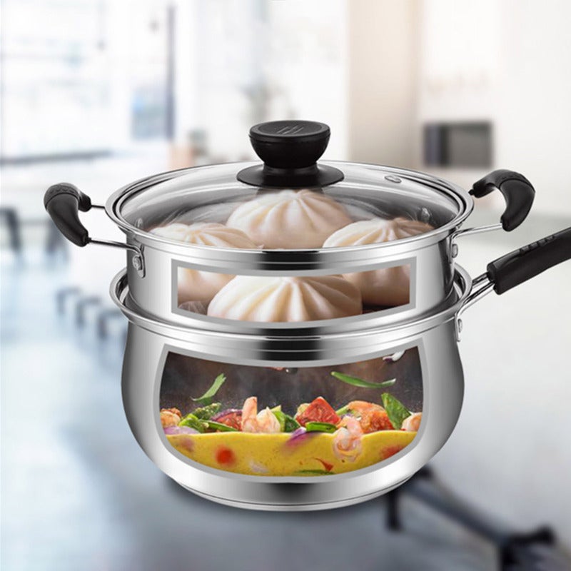 Stainless Steel Pot 18cm 1.5L Cool Bakelite Handles Steamer Insert - Durable For All Stove Tops Glass Lid With Air Vent for 1-2 People Home Kitchen - Image 5