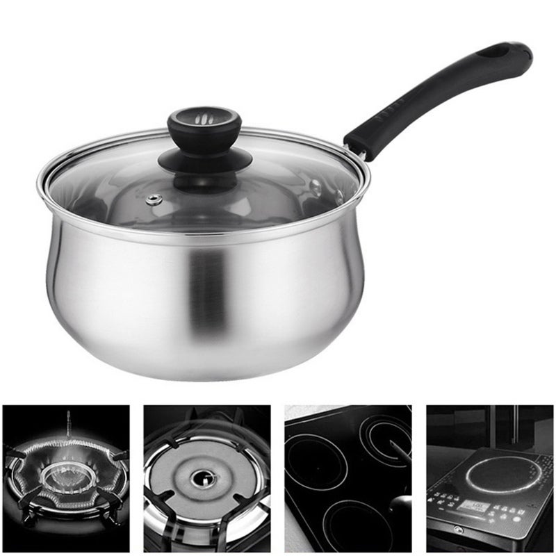 Stainless Steel Pot 18cm 1.5L Cool Bakelite Handles Steamer Insert - Durable For All Stove Tops Glass Lid With Air Vent for 1-2 People Home Kitchen - Image 2