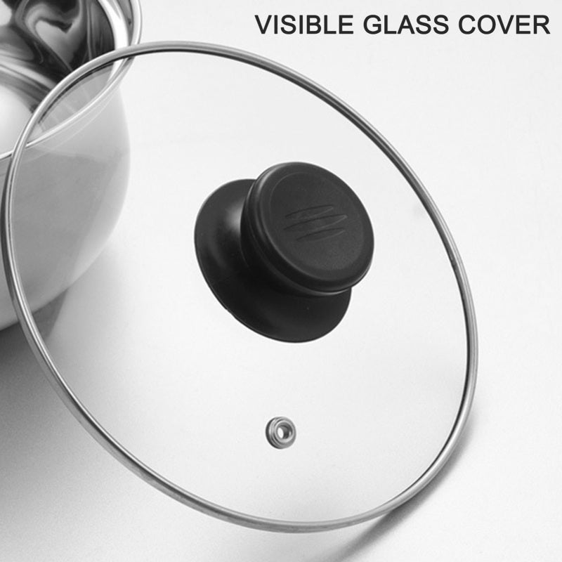 Stainless Steel Pot 18cm 1.5L Cool Bakelite Handles Steamer Insert - Durable For All Stove Tops Glass Lid With Air Vent for 1-2 People Home Kitchen - Image 4
