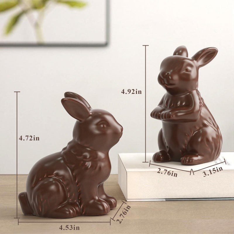 Zesua Easter Decorations - Set of 2 Ceramic Easter Bunny Figurines, Modern Easter Decorations for Home, Elegant Bunny Table Centerpiece Decor for Mantel, Shelf, Spring Home Decor - Image 3