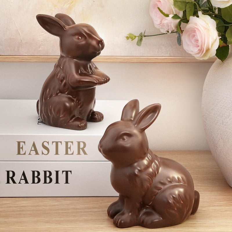 Zesua Easter Decorations - Set of 2 Ceramic Easter Bunny Figurines, Modern Easter Decorations for Home, Elegant Bunny Table Centerpiece Decor for Mantel, Shelf, Spring Home Decor - Image 1