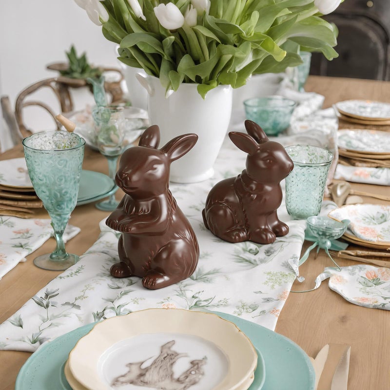 Zesua Easter Decorations - Set of 2 Ceramic Easter Bunny Figurines, Modern Easter Decorations for Home, Elegant Bunny Table Centerpiece Decor for Mantel, Shelf, Spring Home Decor - Image 5