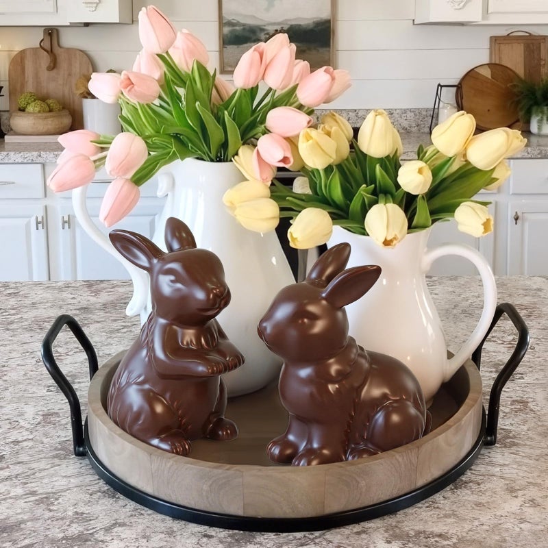 Zesua Easter Decorations - Set of 2 Ceramic Easter Bunny Figurines, Modern Easter Decorations for Home, Elegant Bunny Table Centerpiece Decor for Mantel, Shelf, Spring Home Decor - Image 2