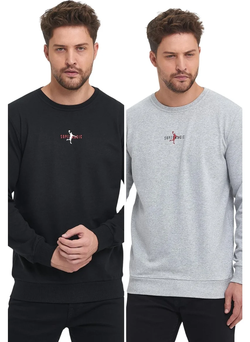 ميتاليك Metalic Black-Grey Men's Supermagic Chest Printed Basic 2-Pack Sweatshirt