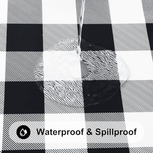 Smiry Rectangle Picnic Table Cloth, Elastic Waterproof Fitted Vinyl Tablecloths, Flannel Backed Buffalo Plaid Table Covers for Dining, Camping, Outdoor (Black and White, 30" x 72") - Image 3
