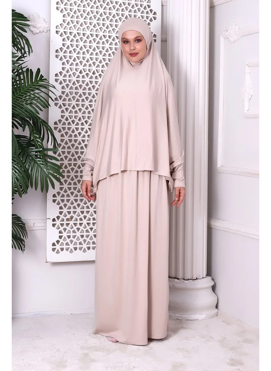 İhvan Online Ihvan Online Two Piece Practical Prayer Dress 8016 Cream