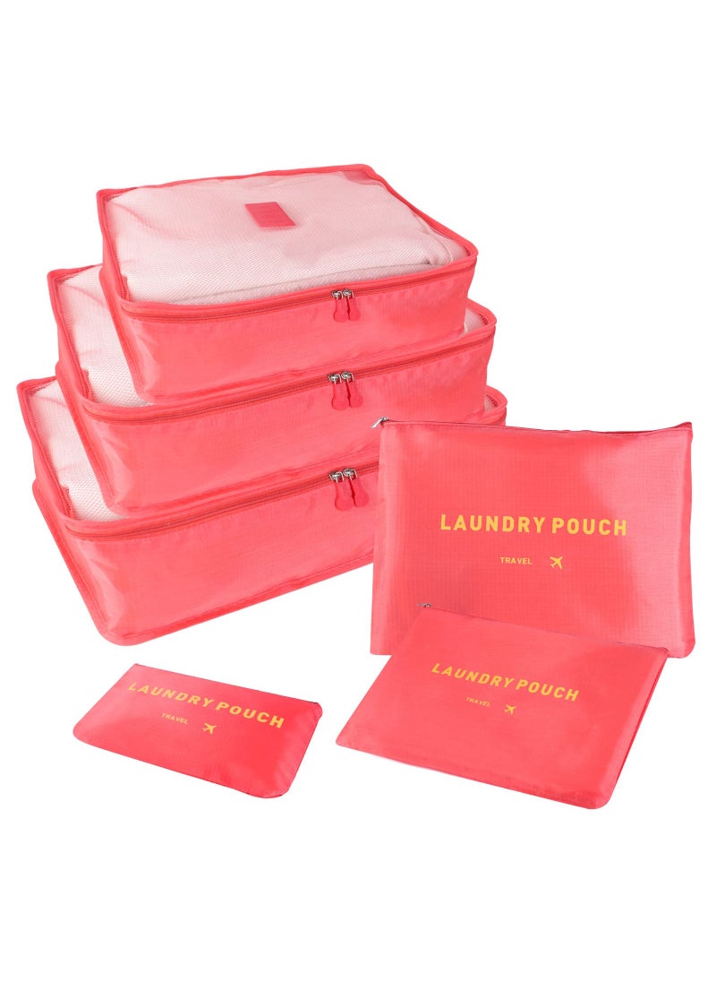 Arabest - Set of 6 Travel Luggage Organizer Cubes Set Organizer Waterproof Laundry Bag Travel Accessories - Watermelon red, Travel Bag - Image 1