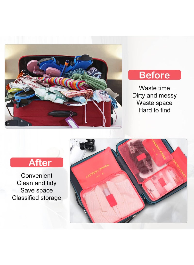 Arabest - Set of 6 Travel Luggage Organizer Cubes Set Organizer Waterproof Laundry Bag Travel Accessories - Watermelon red, Travel Bag - Image 1