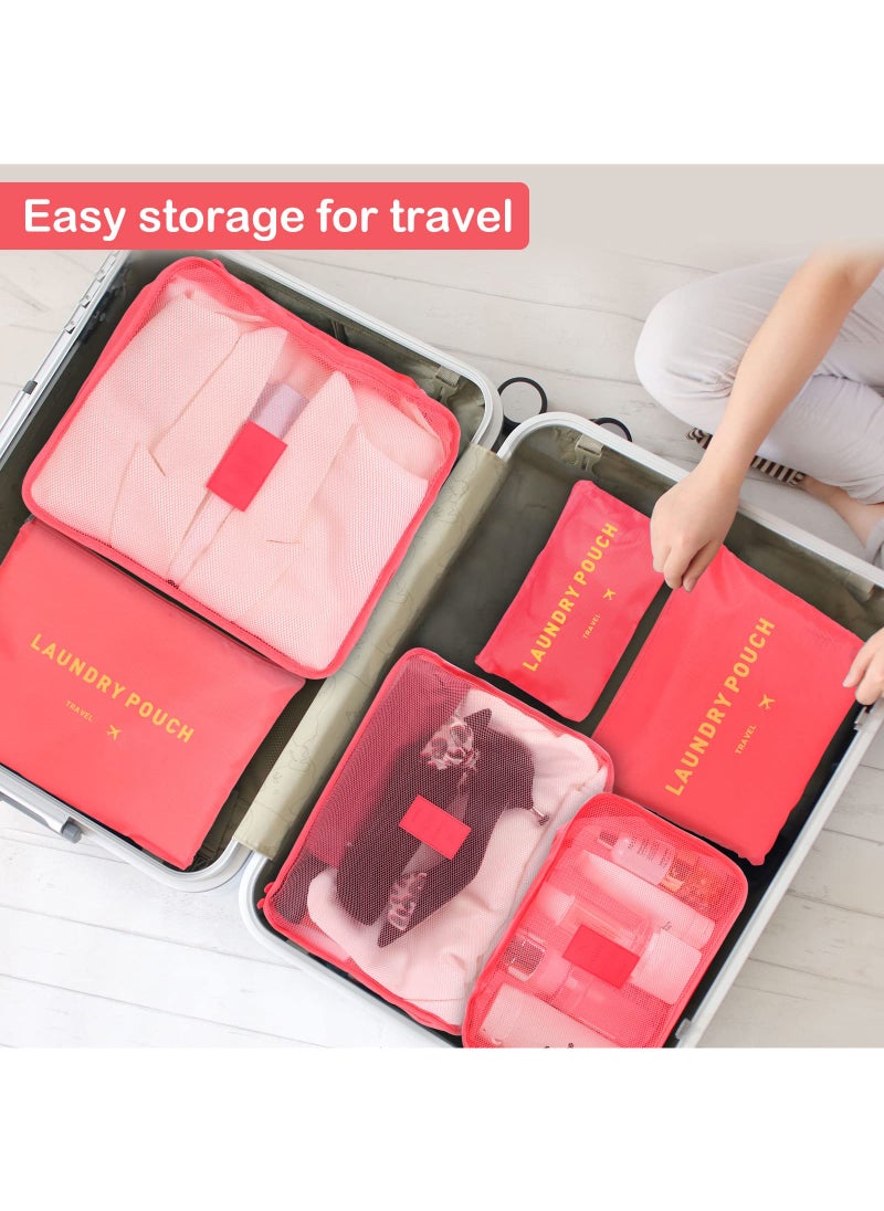 Arabest - Set of 6 Travel Luggage Organizer Cubes Set Organizer Waterproof Laundry Bag Travel Accessories - Watermelon red, Travel Bag - Image 1