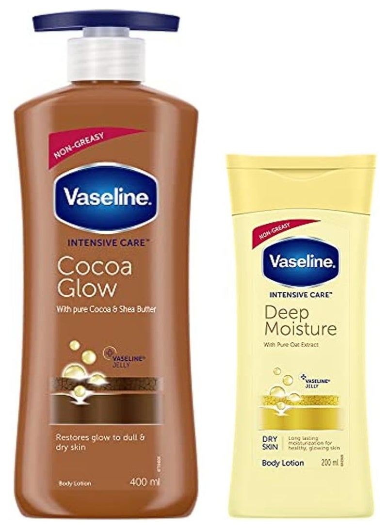 فازلين لوشن فازلين للعناية المركزة المغذي للجسم بخلاصة الكاكاو وزبدة الشيا - 400 مل، ولوشن فازلين للعناية المركزة المرطب بعمق للجسم - 200 مل - Image 1