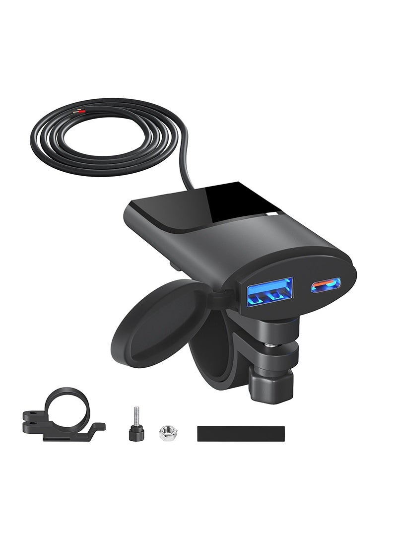 Motorcycle USB Charger with QC 3.0 & Type-C Port, IP67 Waterproof, DC 12-24V SAE to USB Adapter,Motorcycle Accessories for Phone, iPad, GPS, etc Navigation - Image 1