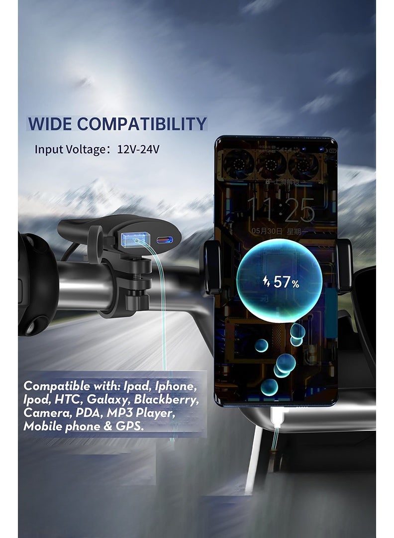 Motorcycle USB Charger with QC 3.0 & Type-C Port, IP67 Waterproof, DC 12-24V SAE to USB Adapter,Motorcycle Accessories for Phone, iPad, GPS, etc Navigation - Image 3