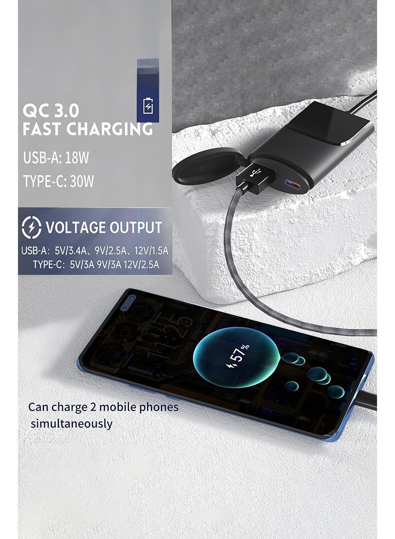 Motorcycle USB Charger with QC 3.0 & Type-C Port, IP67 Waterproof, DC 12-24V SAE to USB Adapter,Motorcycle Accessories for Phone, iPad, GPS, etc Navigation - Image 4