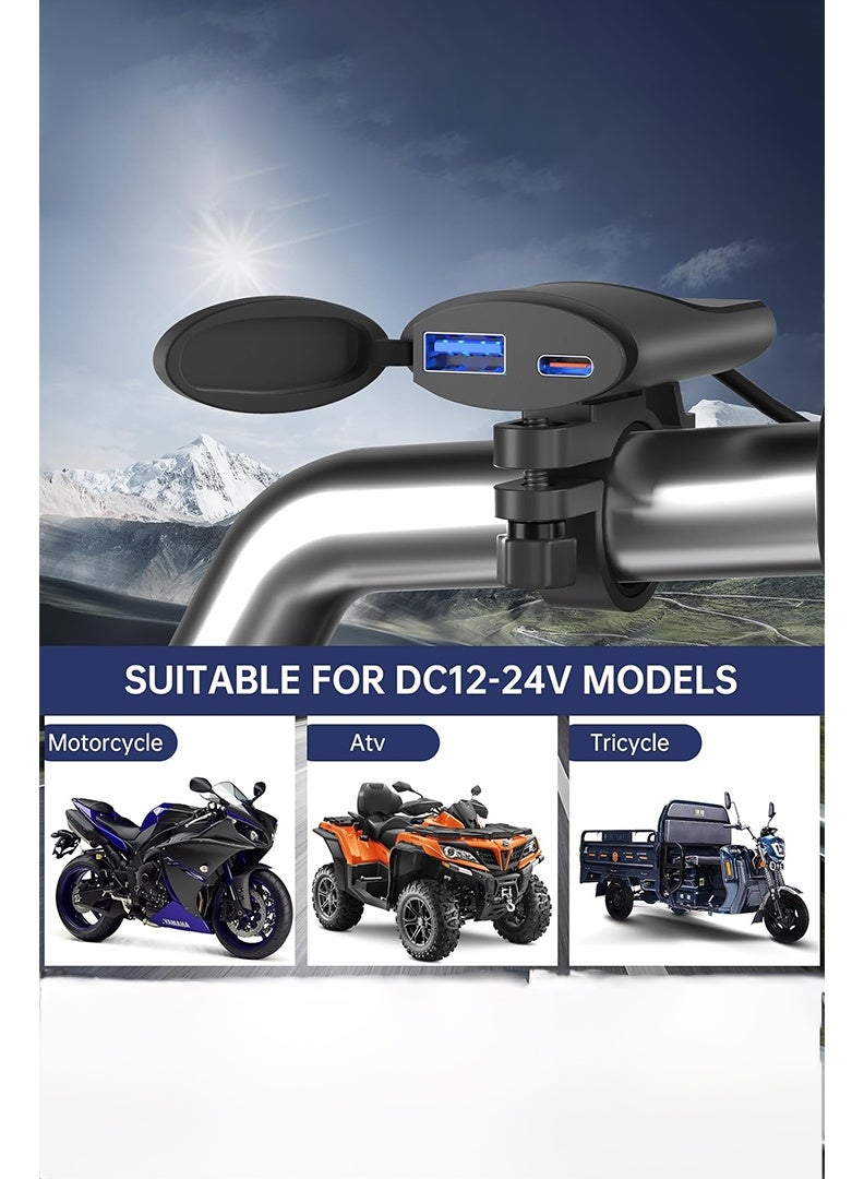 Motorcycle USB Charger with QC 3.0 & Type-C Port, IP67 Waterproof, DC 12-24V SAE to USB Adapter,Motorcycle Accessories for Phone, iPad, GPS, etc Navigation - Image 2