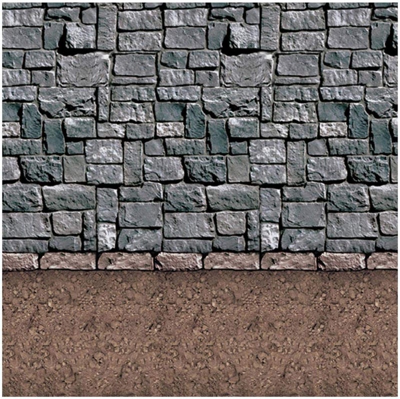 Beistle Stone & Dirt Floor Wall Backdrop, 4’ x 30’ – Medieval Party Decorations, Medieval Decor Background, Photo Backdrop, Easy to Adhere Wall Covering, Stone Backdrop, Halloween Party Decorations - Image 5