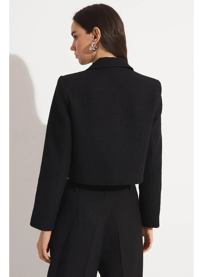 JUNE June Double Breasted Crop Jacket Black