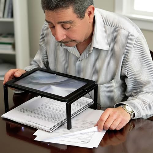 oddpod™ Hands Free Portable Rectangular Full Page Multi-Purpose 2.5X Reading Magnifier with 4 LED Lights & Folding Stand for Elder, Low Vision People to Read Small Prints - Image 2