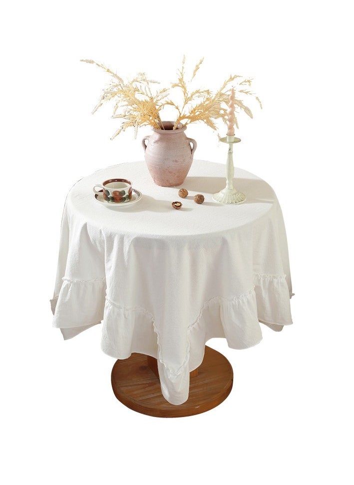General White versatile background cloth romantic atmosphere tablecloth pleated ruffle edge round table cloth cover cloth square table cloth  - Image 1