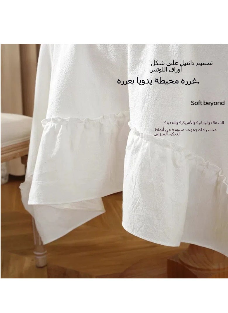 General White versatile background cloth romantic atmosphere tablecloth pleated ruffle edge round table cloth cover cloth square table cloth  - Image 2