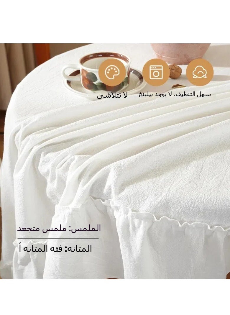 General White versatile background cloth romantic atmosphere tablecloth pleated ruffle edge round table cloth cover cloth square table cloth  - Image 3