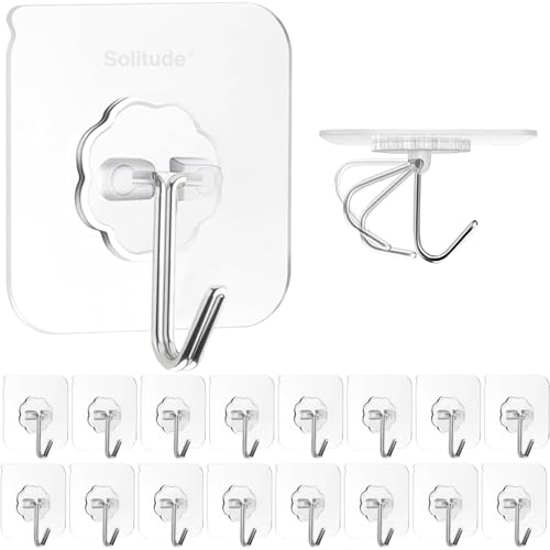 Solitude 25 Pieces PVC Heavy Duty Self Adhesive Stainless Hooks Transparent Waterproof and Oilproof Wall Hooks for Kitchen, Bathroom Shower Door Outdoor Home Improvement Utility Hook - Image 1