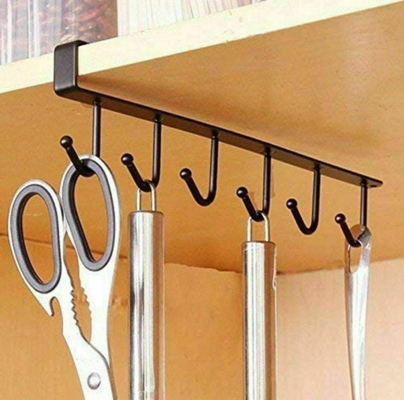 GERIX GERIX Metal Over The Door Hangers 6 Hook for Wall Under Shelf Cabinet Rack for Clothes HangingCoffee Cup Mug Wine Glass Keys Hooks Hanging Belts Scarf Organizer Pack of 1  - Image 1