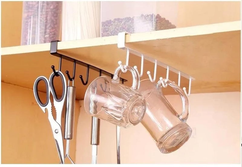 GERIX GERIX Metal Over The Door Hangers 6 Hook for Wall Under Shelf Cabinet Rack for Clothes HangingCoffee Cup Mug Wine Glass Keys Hooks Hanging Belts Scarf Organizer Pack of 1  - Image 2