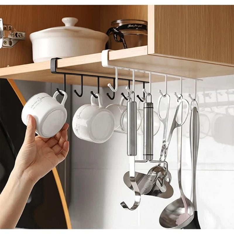 GERIX GERIX Metal Over The Door Hangers 6 Hook for Wall Under Shelf Cabinet Rack for Clothes HangingCoffee Cup Mug Wine Glass Keys Hooks Hanging Belts Scarf Organizer Pack of 1  - Image 4