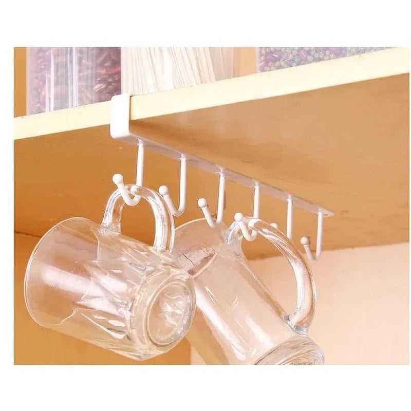 GERIX GERIX Metal Over The Door Hangers 6 Hook for Wall Under Shelf Cabinet Rack for Clothes HangingCoffee Cup Mug Wine Glass Keys Hooks Hanging Belts Scarf Organizer Pack of 1  - Image 3
