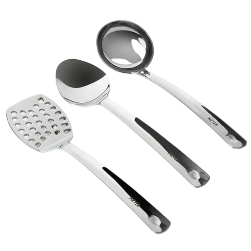Meyer Stainless Steel Kitchen Tools Set 3 Pieces - Slotted Turne 33cm, Serving Spoon 32cm, Ladle, 30cm | Kitchen Utensils Set | Kitchen Accessories Items, Silver - Image 1