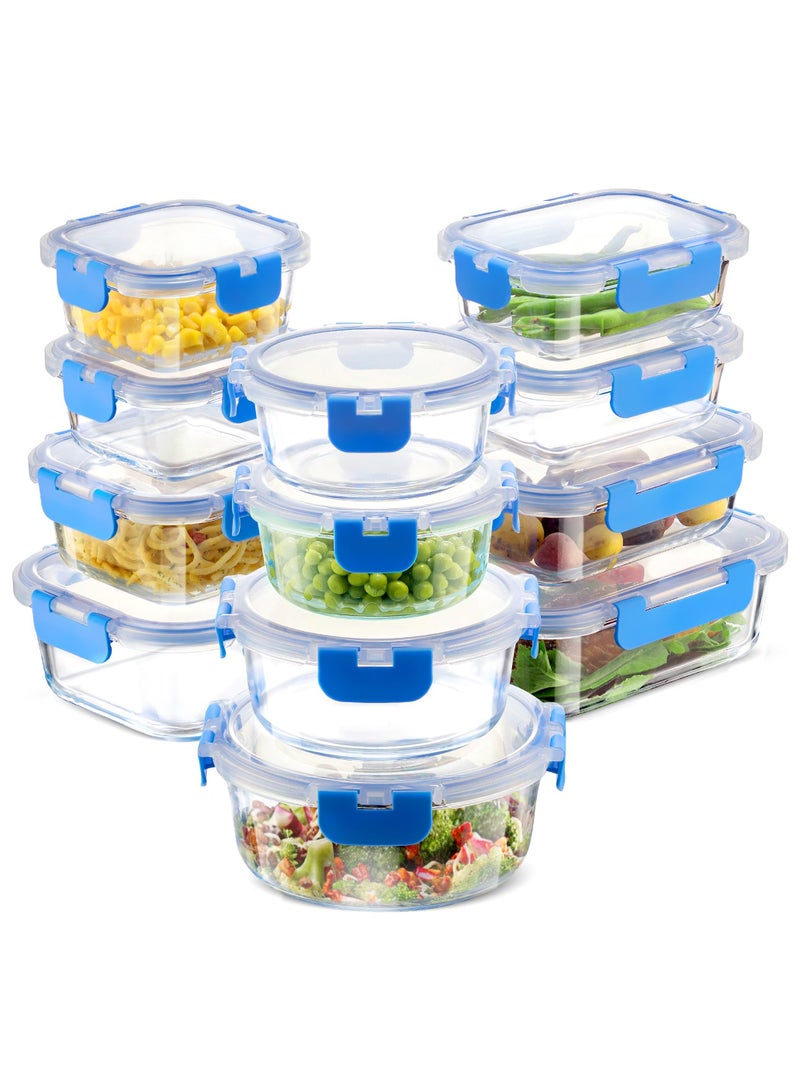 Bukela 12 Piece Glass Storage Containers with Lids - Leak Proof, Dishwasher Safe Glass Food Storage Containers for Meal Prep or Leftovers, Blue - Image 1