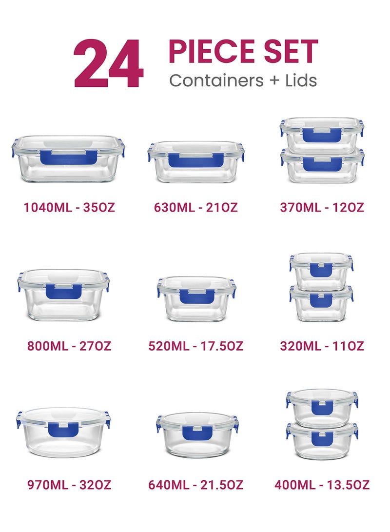 Bukela 12 Piece Glass Storage Containers with Lids - Leak Proof, Dishwasher Safe Glass Food Storage Containers for Meal Prep or Leftovers, Blue - Image 2