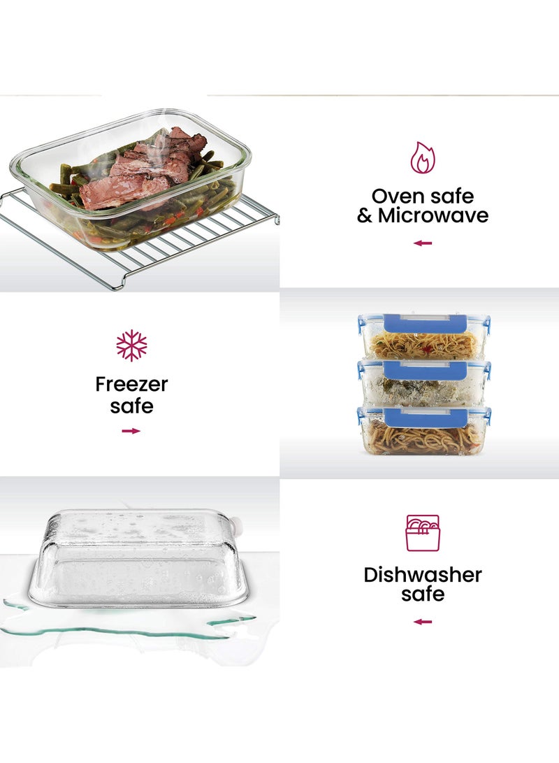 Bukela 12 Piece Glass Storage Containers with Lids - Leak Proof, Dishwasher Safe Glass Food Storage Containers for Meal Prep or Leftovers, Blue - Image 5