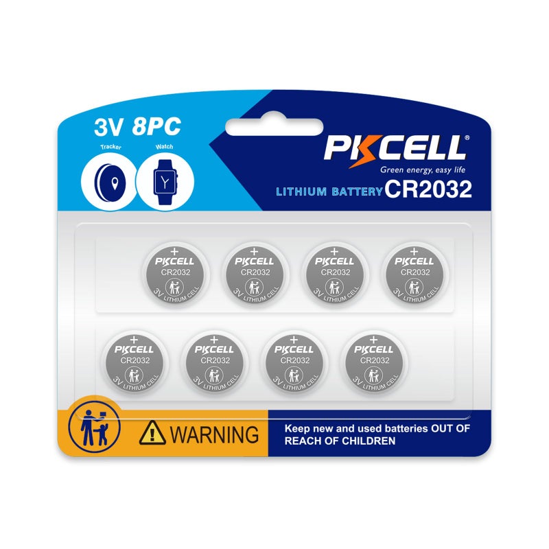 Pkcell Cr2032 Batteries 8-Pack 2032 Lithium Battery Cr2032 Lithium 3V Coin Battery - Image 1