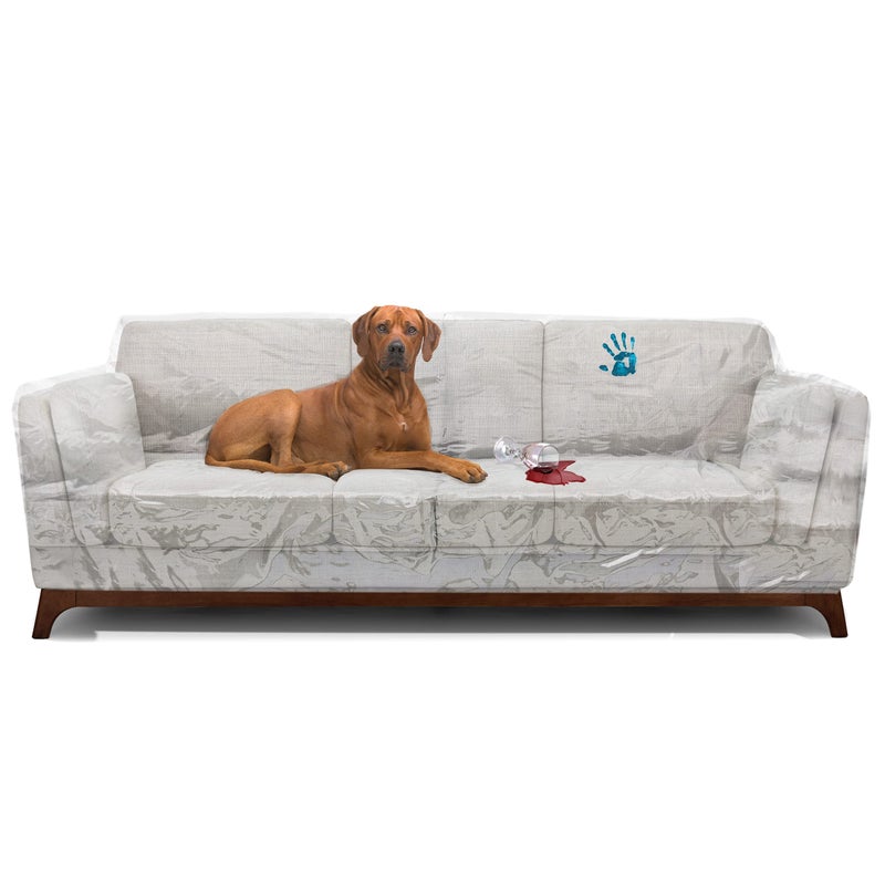 Houseables Plastic Couch Cover Plastic Couch Covers for Pets Sofa Protector Clear Vinyl Slipcover Furniture Protectors for Dogs Cat Storage Waterproof Pet Urine Proof Heavy Duty 96x42x40