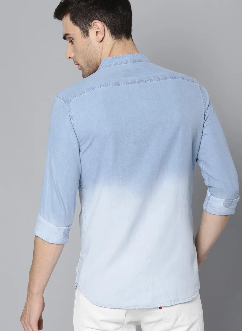 Dennis Lingo Men's Slim Fit Blue Ombre Casual Cotton Spread Shirt