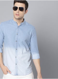 Dennis Lingo Men's Slim Fit Blue Ombre Casual Cotton Spread Shirt  - Image 1
